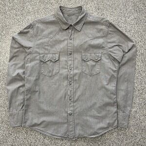 Arizona Jeans Co Western Snap Shirt Mens L Long Sleeve Collared Grey